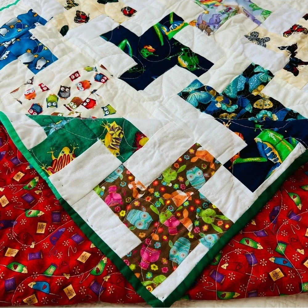 New 37”x47” Handmade Kids Patchwork Cotton Quilt.